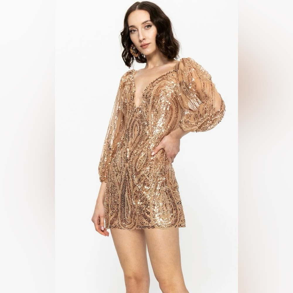 Elegant Gold Sequin Mini Dress